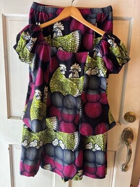 Handmade Hen Dress in Lime, Magenta & Navy